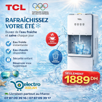 Fontaine à Eau TCL Premium – Chargement par le Bas – Eau Chaude, Froide et Tiède – Refroidissement Haute Performance – TY-LWYR107T
